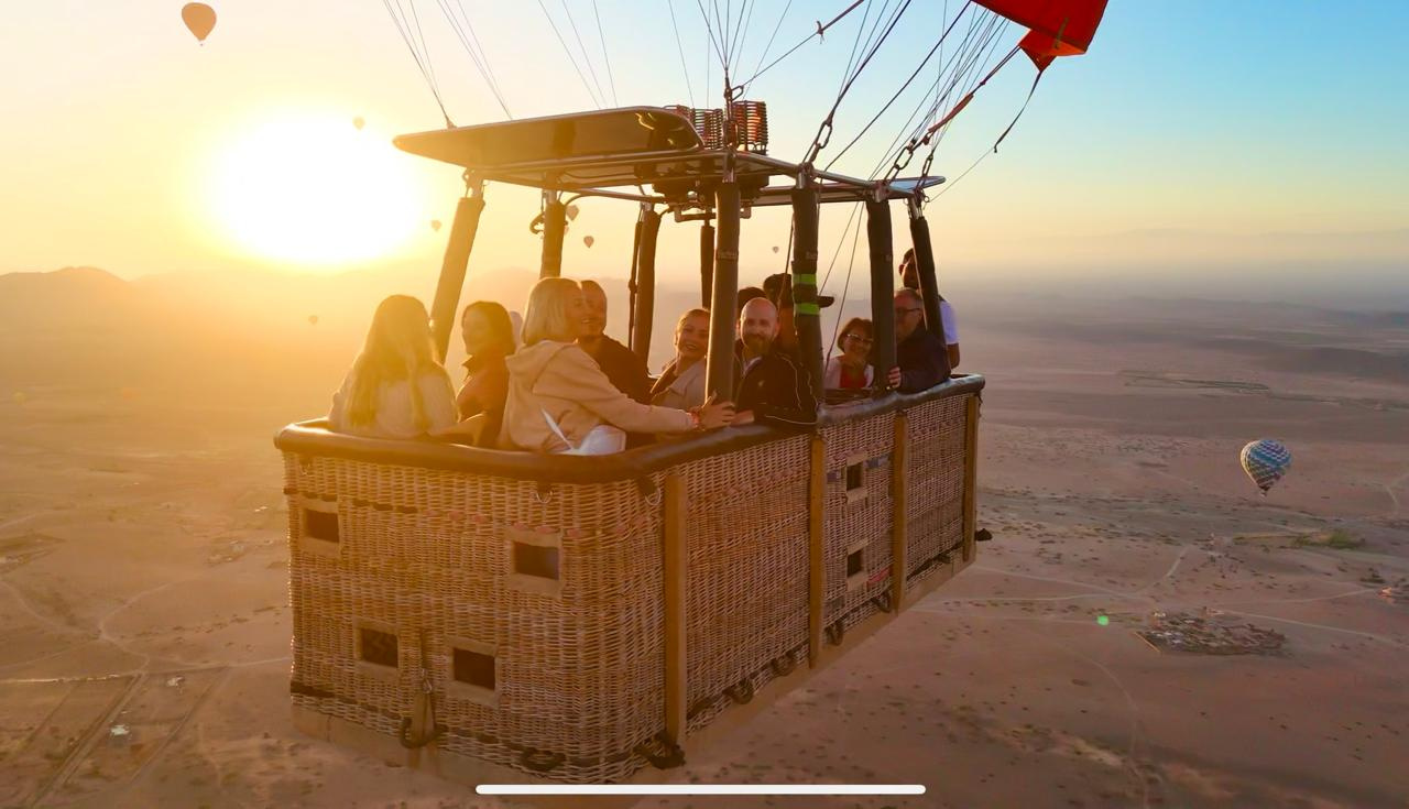 Hot Air Balloon Basket in Golden Sunrise Light Near Marrakech